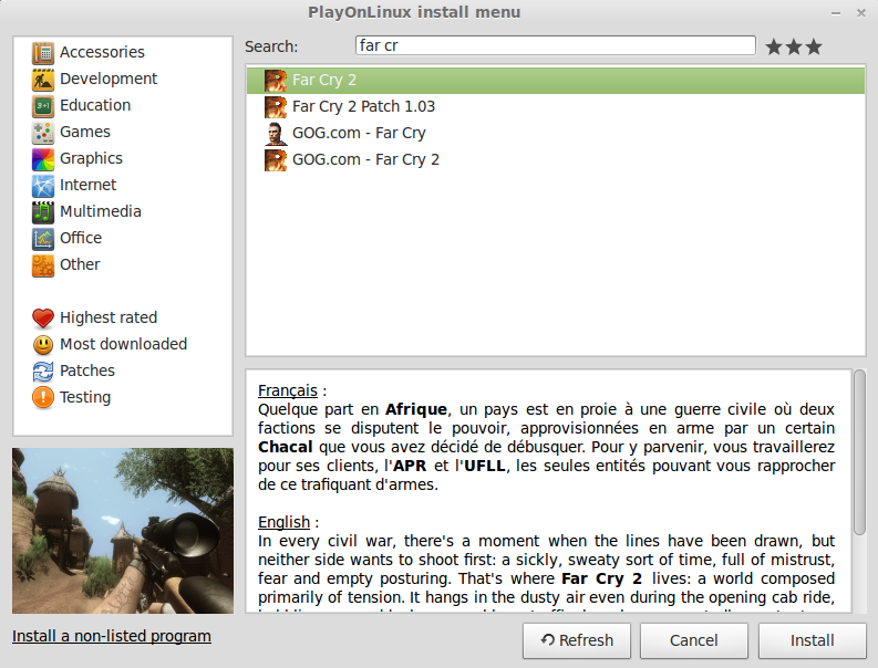 Far Cry 2 - Supported software - PlayOnLinux - Run your Windows